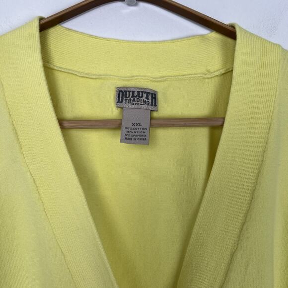Duluth Trading Sweater Women 2X Yellow Button Cardigan Cotton Blend Stretch Knit - Picture 2 of 10